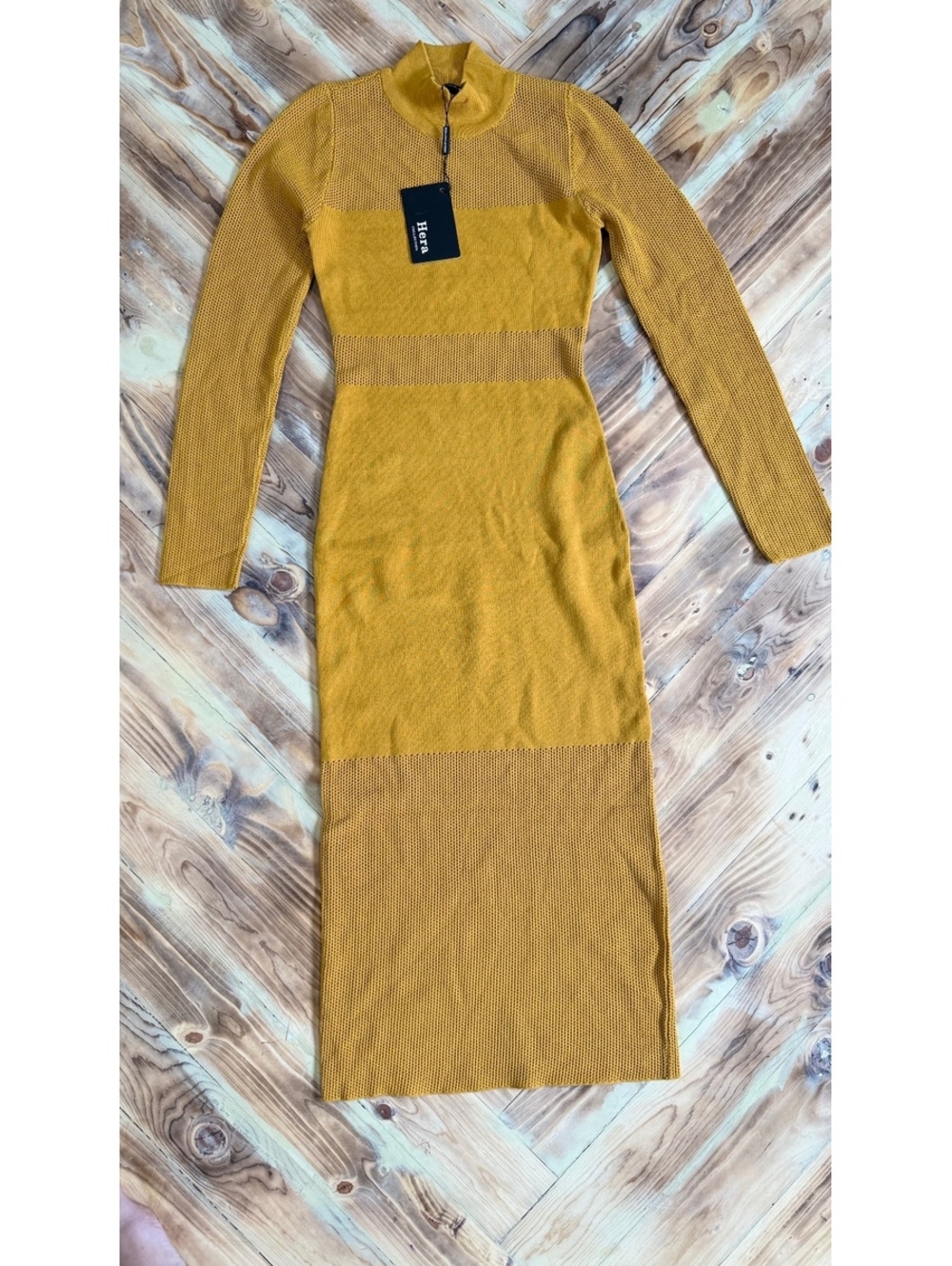 NWT Hera Collection Mustard Knit Midi Sweater Dress Bodycon - M